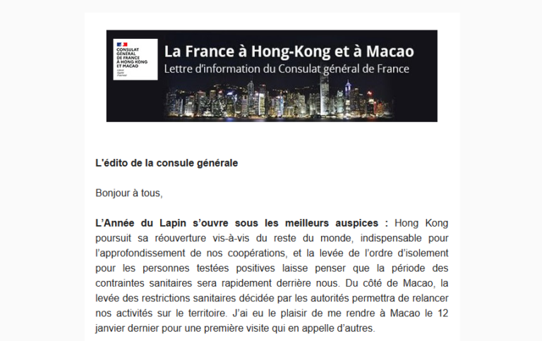 Hong Kong : L’édito de la consule générale